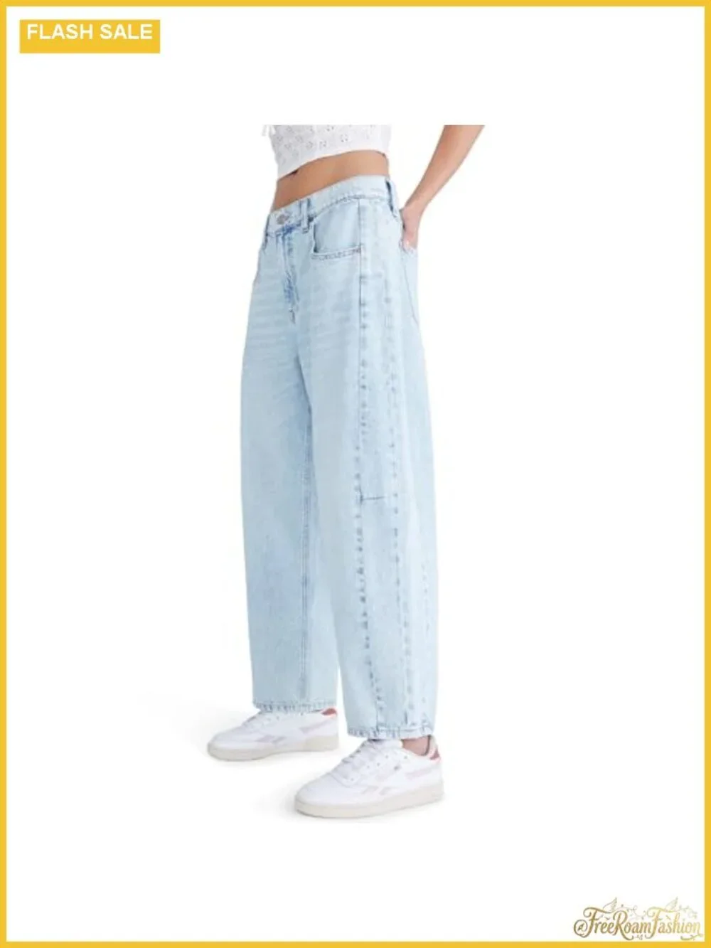 Aeropostale Women's Mid-Rise Barrel Leg Jeans Cropped Relaxed Fit Rigid Denim